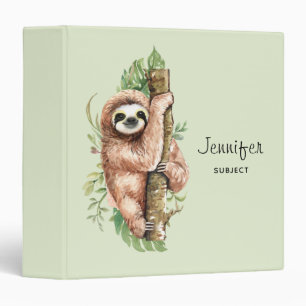 Cute Watercolor Sloth & Tropical Leaves Binder