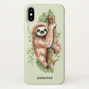 Cute Watercolor Sloth & Tropical Leaves Case-Mate iPhone Case