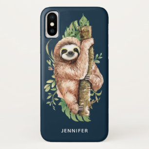 Cute Watercolor Sloth & Tropical Leaves Case-Mate iPhone Case