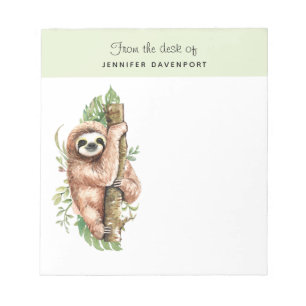 Cute Watercolor Sloth & Tropical Leaves Notepad