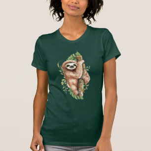 Cute Watercolor Sloth & Tropical Leaves T-Shirt