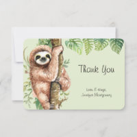 Cute Watercolor Sloth & Tropical Leaves