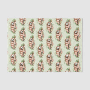 Cute Watercolor Sloth & Tropical Leaves Tissue Paper