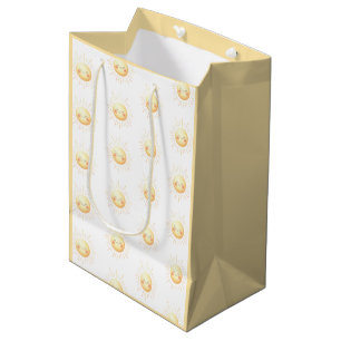 Cute Watercolor Smiling Yellow Sunshine Kids Medium Gift Bag