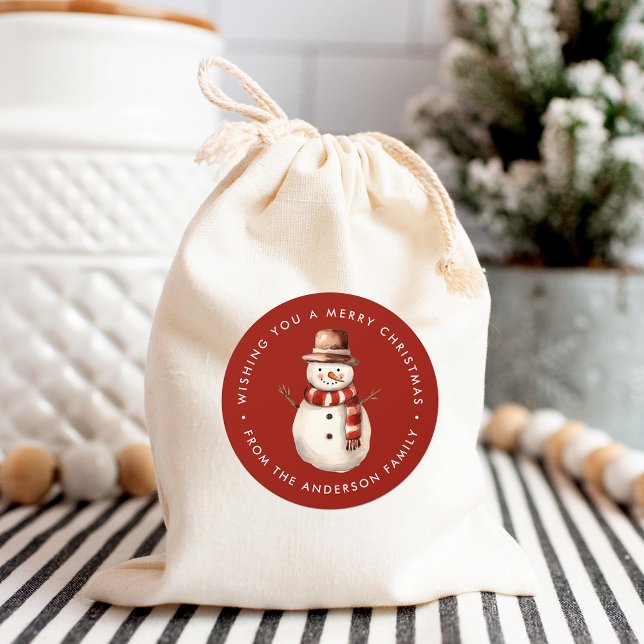 Cute Watercolor Snowman Merry Christmas Classic Round Sticker (Creator Uploaded)
