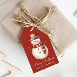 Cute Watercolor Snowman Merry Christmas Gift Tags<br><div class="desc">Add a festive touch to your holiday gifts and Christmas party favours with our rustic snowman gift tags. The gift tags feature a watercolor snowman wearing a brown winter hat with a red and white scarf. Personalize the cute snowman gift tags with a custom greeting (currently shown as "Merry Christmas")...</div>