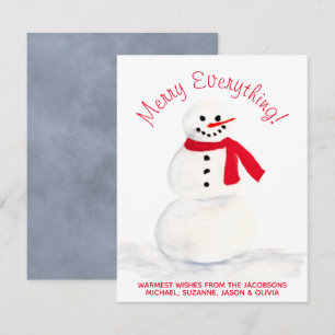 Cute Watercolor Snowman Merry Everything Festive Holiday Card
