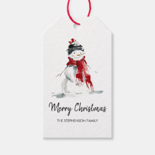 Cute Watercolor Snowman Sketch Merry Christmas Gift Tags