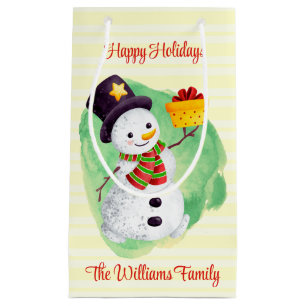 Cute Watercolor Snowman Small Gift Bag