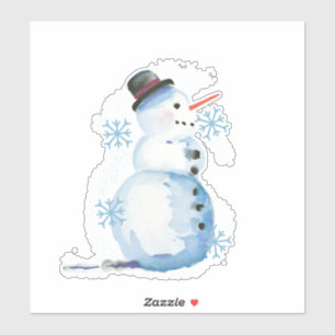 Cute Watercolor Snowman With Snowflakes