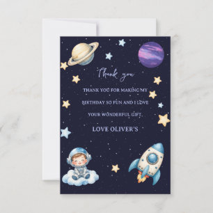Cute Watercolor Space Astronaut Birthday Thank You Card