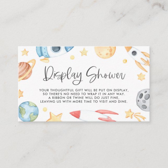 Cute Watercolor Space Theme Display Shower Card (Front)