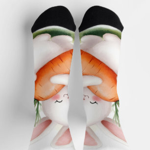 Cute Watercolor Spring Bunny Carrot Socks