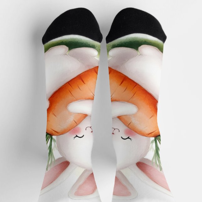 Cute Watercolor Spring Bunny Carrot Socks (Top)
