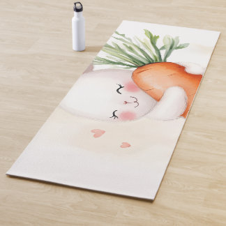 Cute Watercolor Spring Bunny Carrot Yoga Mat