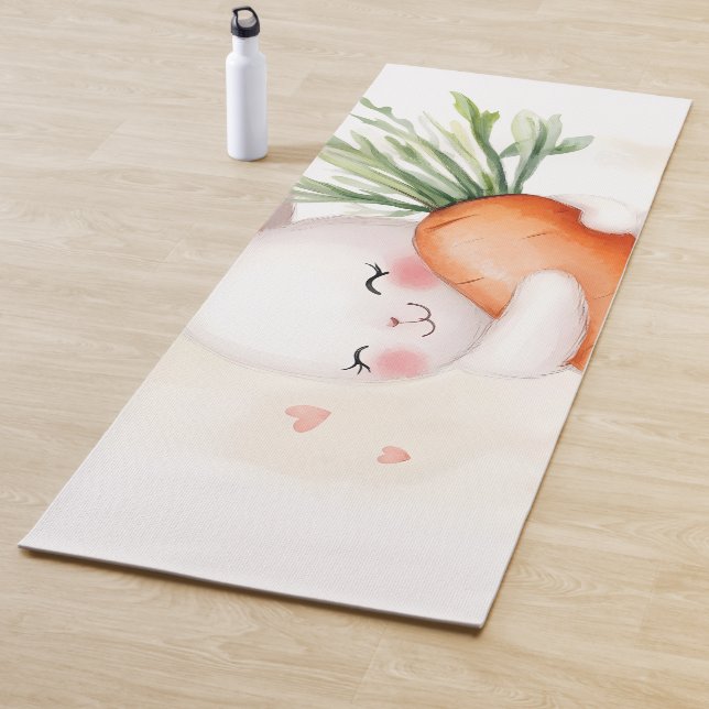 Cute Watercolor Spring Bunny Carrot Yoga Mat (In Situ)