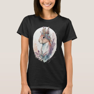 Cute Watercolor Squirrel Flower Crown Animal T-Shirt