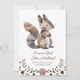 Cute Watercolor Squirrel Pregnancy QR Code Announcement