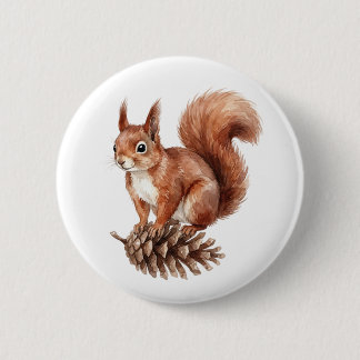 Cute Watercolor Squirrel Woodland Animal Button