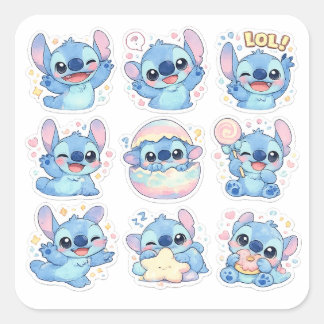 Cute Watercolor Stitch Square Sticker