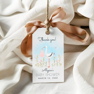 Cute Watercolor Stork Baby Shower Gift Tags