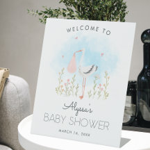 Cute Watercolor Stork Baby Shower Welcome