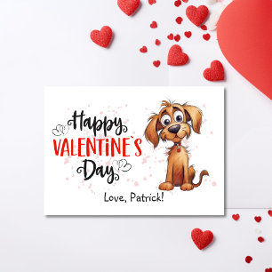 Cute Watercolor Storybook Puppy Happy Valentines Holiday Card