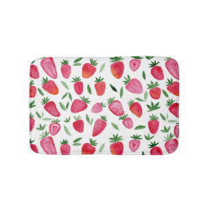Cute watercolor strawberries pattern Bath Mat
