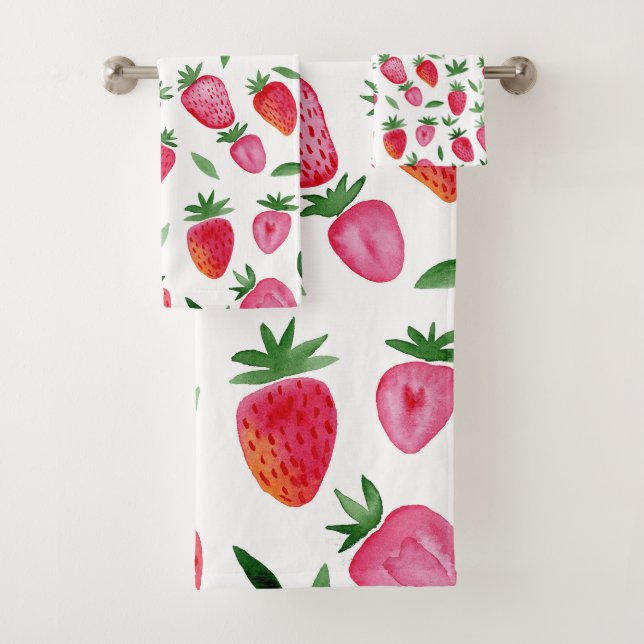 Cute watercolor strawberries pattern bath towel set (Insitu)