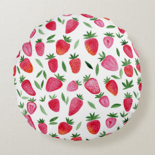 Cute watercolor strawberries pattern round pillow