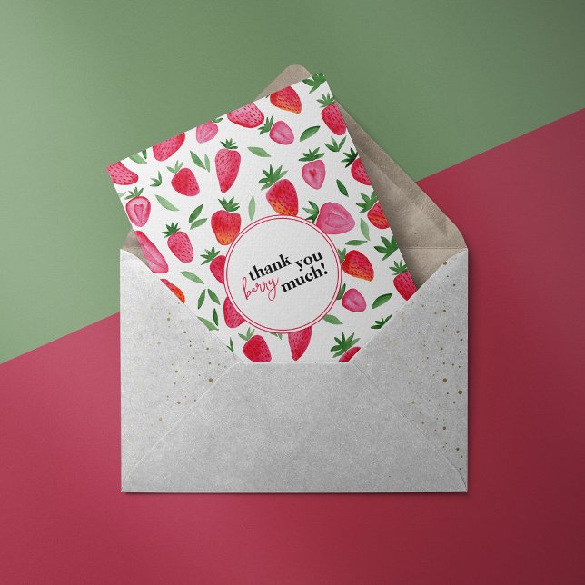 Cute watercolor strawberries pattern thank you card (Creator Uploaded)