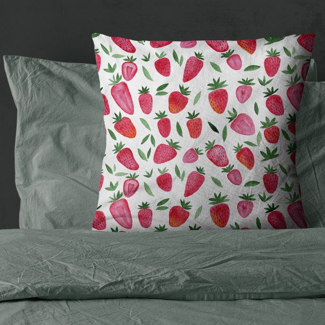 Cute watercolor strawberries pattern throw pillow (Creator Uploaded)