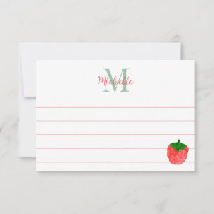 Cute Watercolor Strawberry Custom Lined Monogram Card