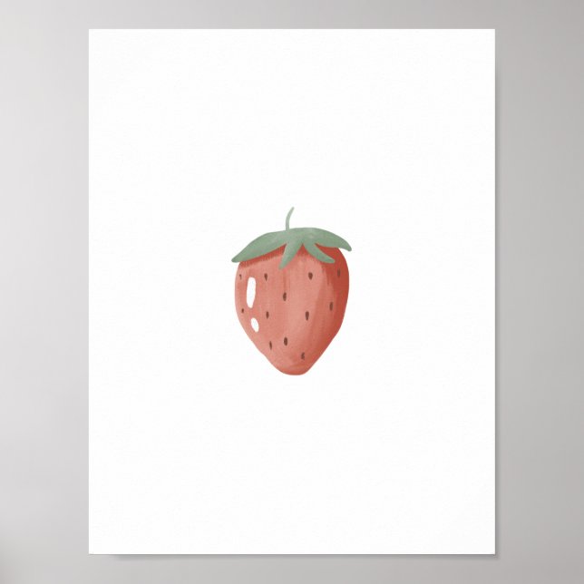 Cute Watercolor Strawberry Fruit Nursery Poster (Front)