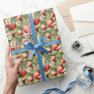 cute watercolor strawberry fruit tiled pattern wrapping paper