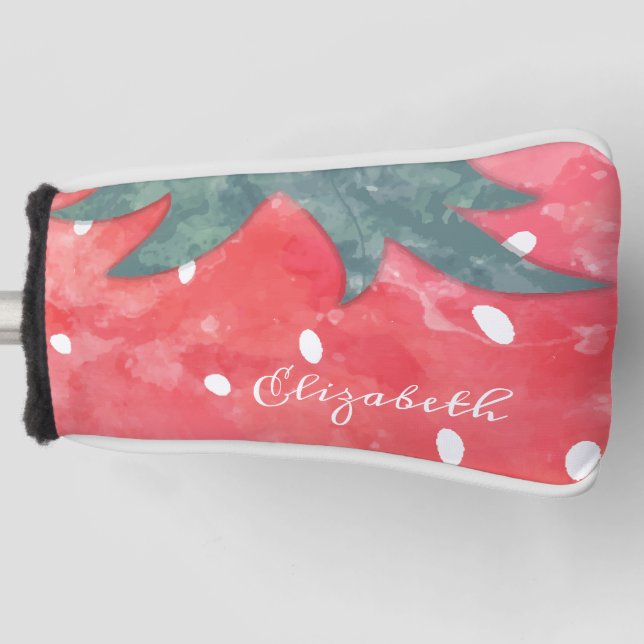 Cute Watercolor Strawberry Golf Head Cover (Front)