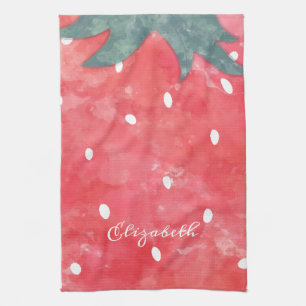 Cute Watercolor Strawberry Kitchen Towel