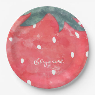 Cute Watercolor Strawberry Paper Plate