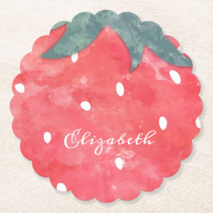 Cute Watercolor Strawberry Paper Plate Coaster