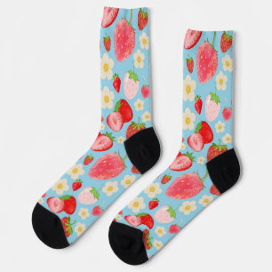Cute Watercolor Strawberry Seamless Pattern Socks