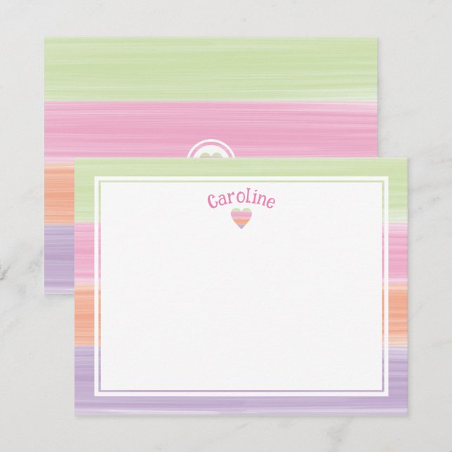 Cute Watercolor Stripes and Heart Easter Spring Card (Front/Back)