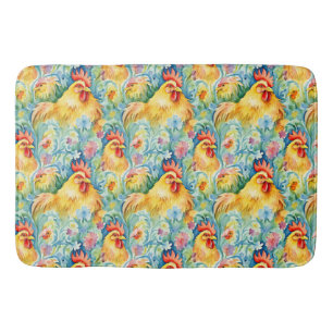 Cute Watercolor Style Chickens Bath Mat