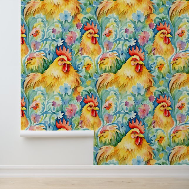 Cute Watercolor Style Chickens Wallpaper (Application)