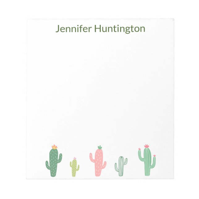 Cute Watercolor Succulent Cactus Personalized Notepad (Front)
