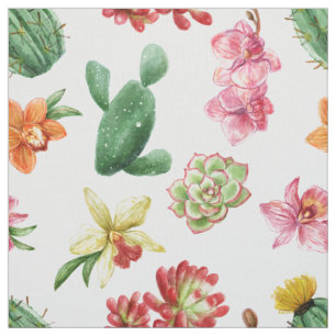 Cute Watercolor Succulent hand drawn pattern Fabric