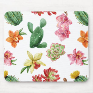Cute Watercolor Succulent hand drawn pattern Mouse Pad