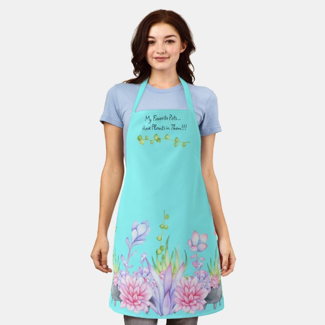 Cute Watercolor Succulents All Over Print Apron (Worn)