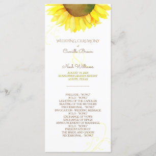 Cute Watercolor Sunflower Wedding Program