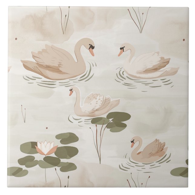Cute watercolor swan pattern tile (Front)