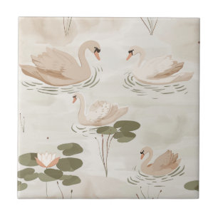 Cute watercolor swan pattern tile